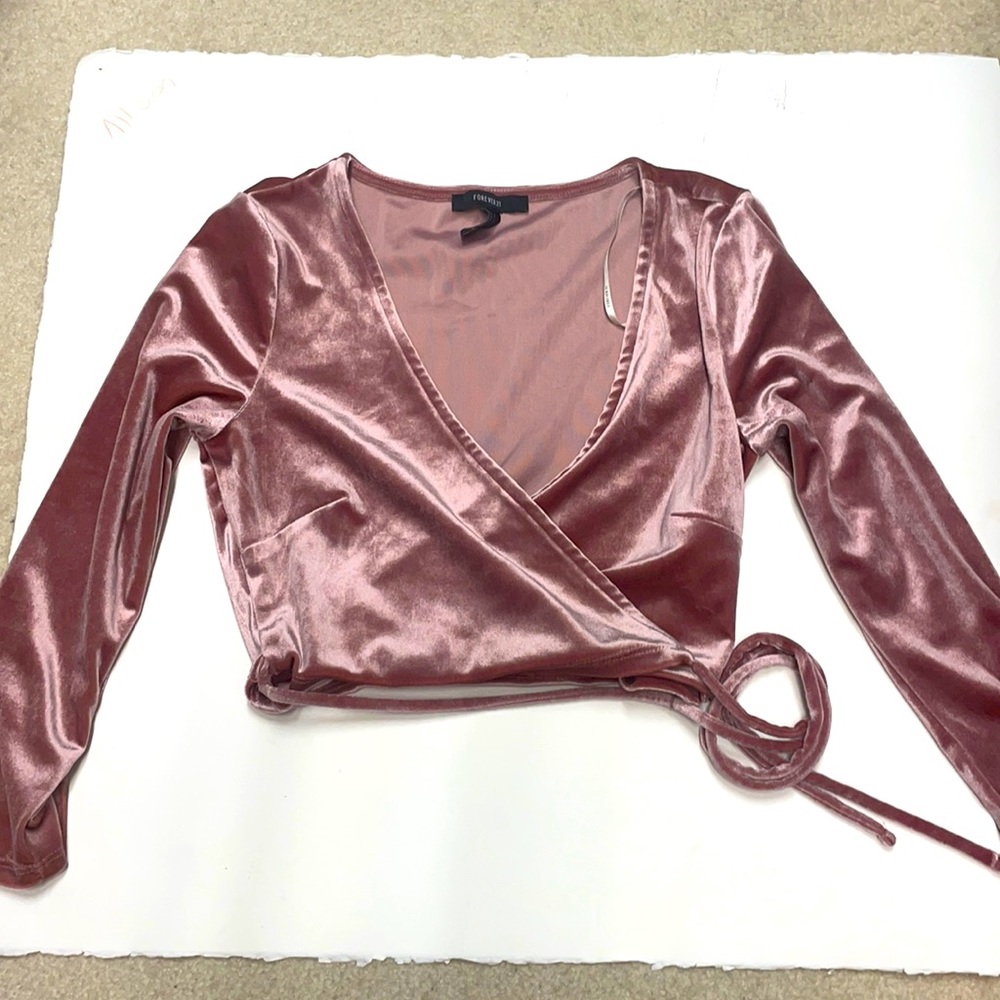 Criss cross pink velvet top